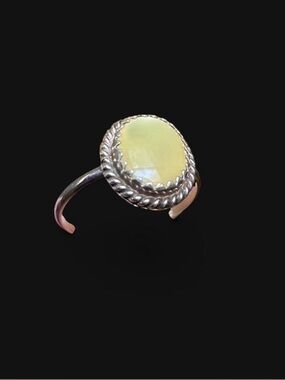 Vintage Navajo MCM Silver Ring with Prehnite Gemstone